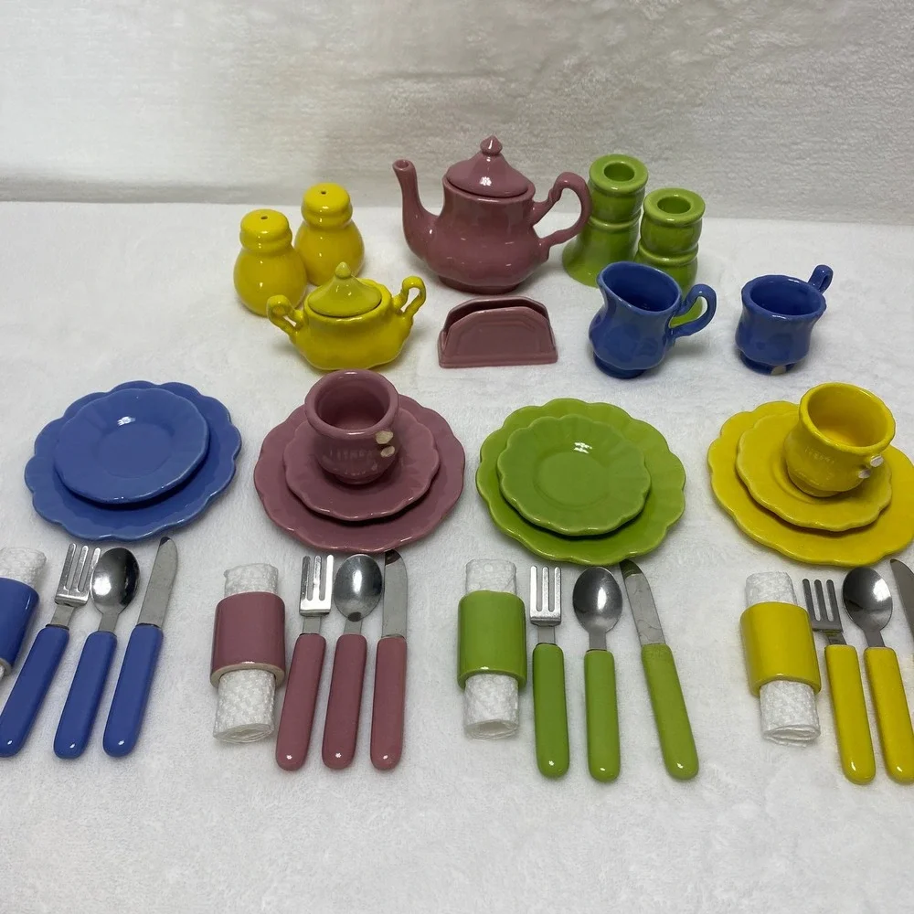 Frenzy Toy Co. Miniature Ceramic Tea Set Play Dishes Dollhouse Tableware Set SEE